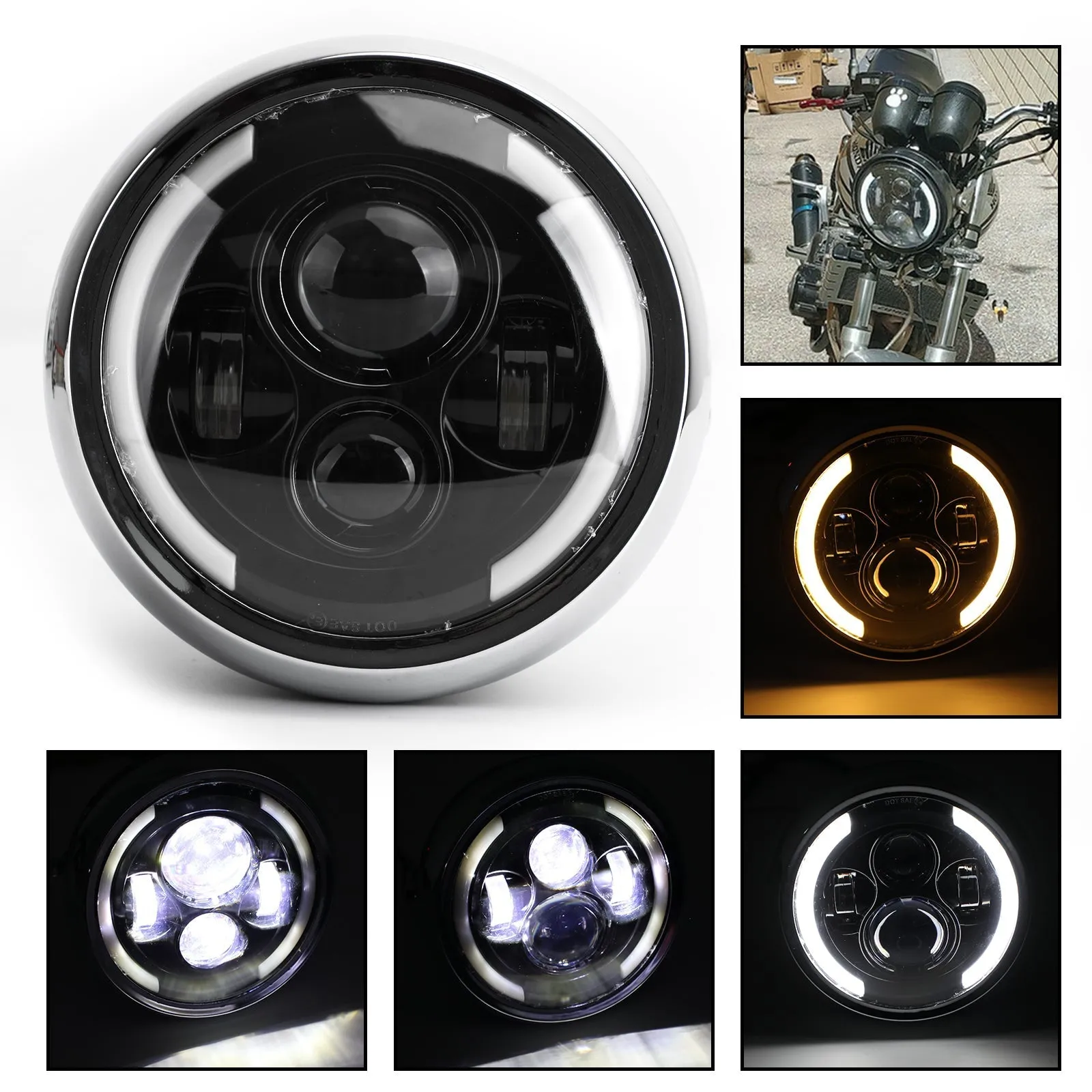 Faro LED de 7 pulgadas Hi/Lo Fog Driving DRL para motocicleta genérica Dyna Cafe Racer Bobber