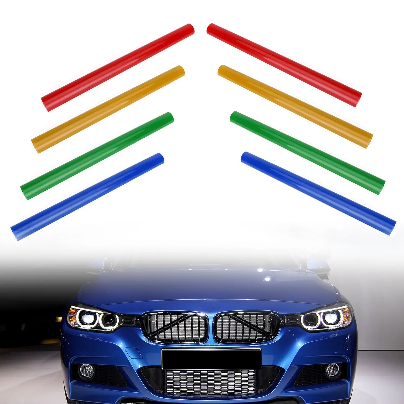 #A Soporte de color Barra de parrilla V Wrap para BMW F30 F31 F32 F33 F34 F35 Azul Genérico