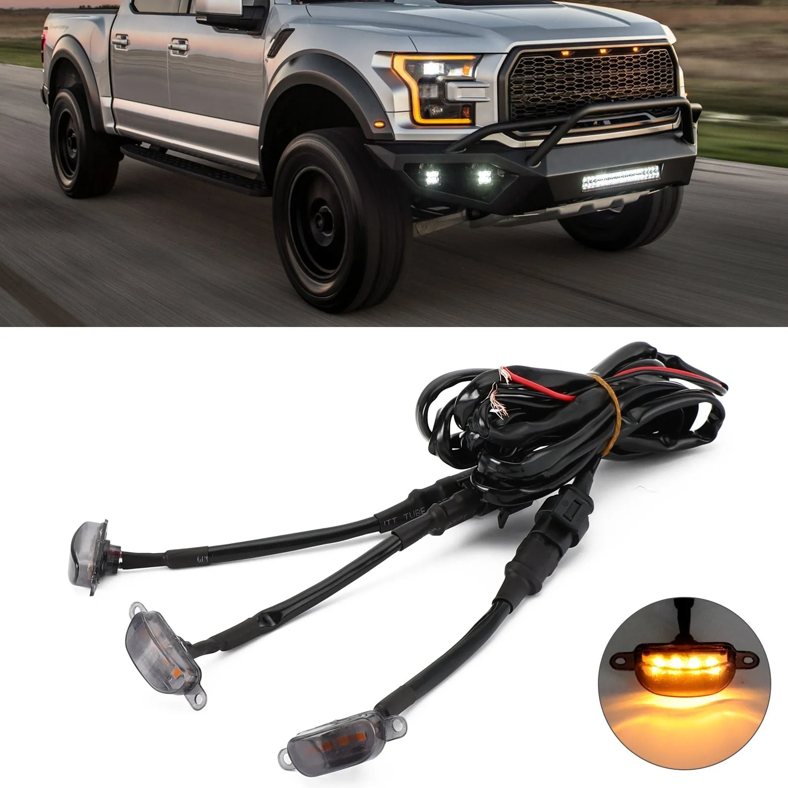3 uds lente ahumada lámpara LED ámbar Raptor Grille luz corriente para Ford F-150 genérico