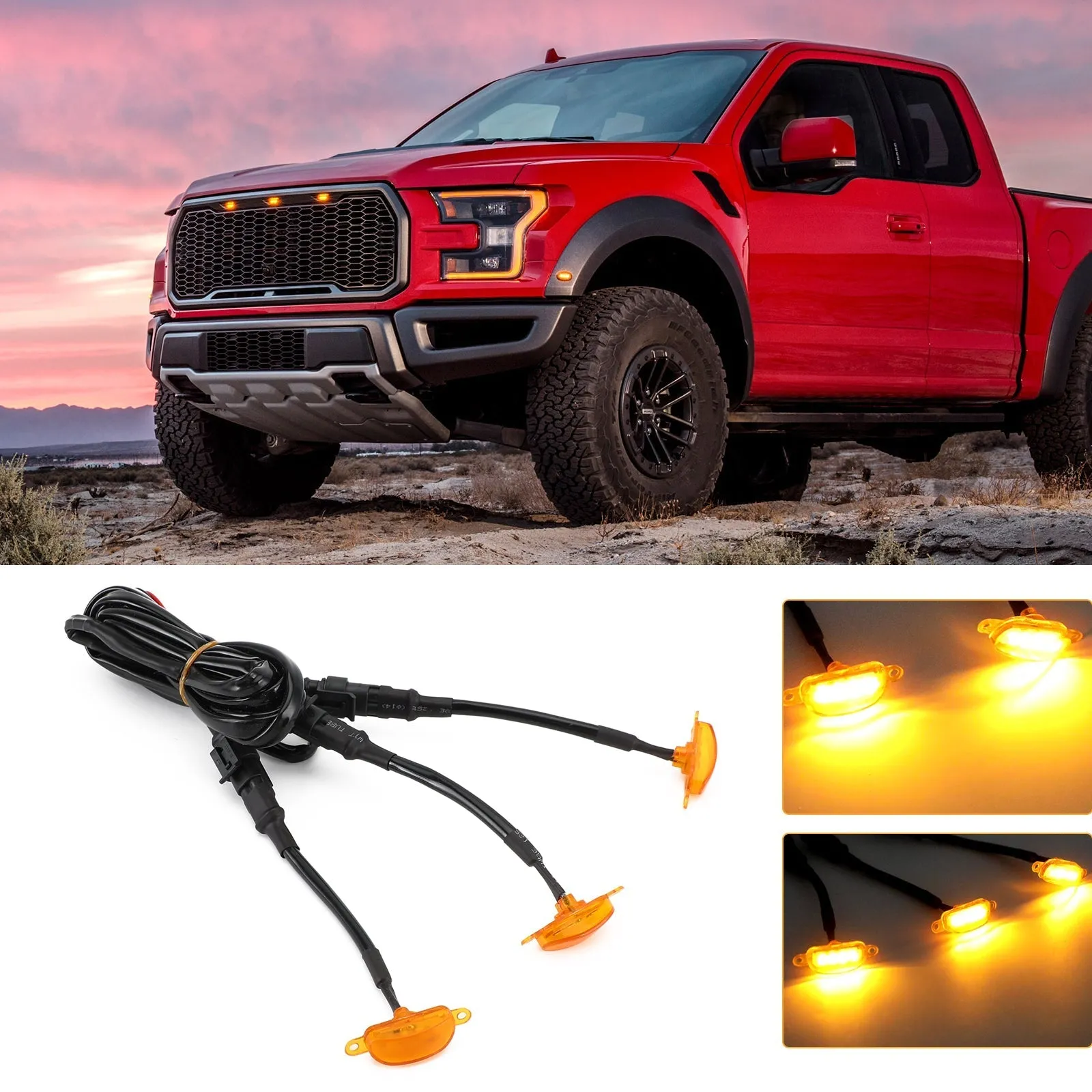 3 uds lente ámbar lámpara LED ámbar parrilla Raptor luz corriente para Ford F-150 genérico