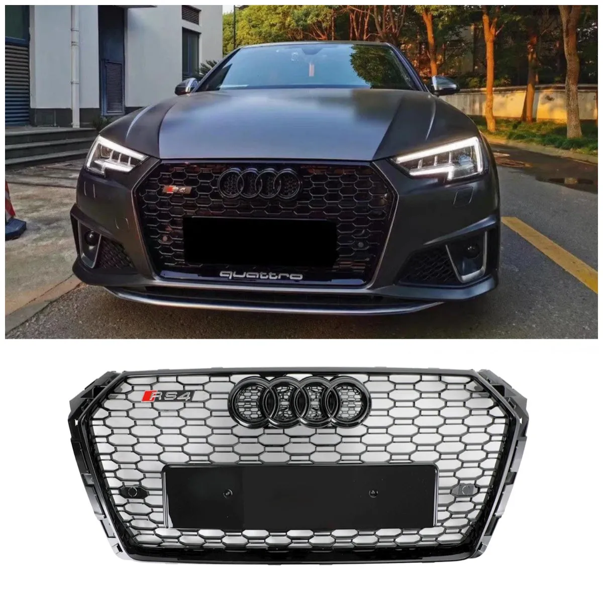 Parrilla hexagonal tipo panal para Audi A4/S4 B9 2017-2019, estilo RS4, color negro