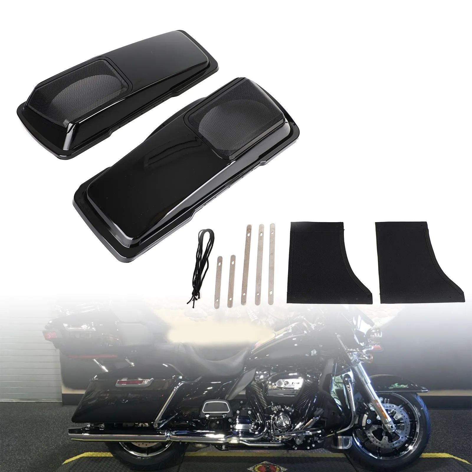 6 x 9 cubiertas de altavoz para alforjas de color negro vivo para Harley Touring 1994-2013 genérico