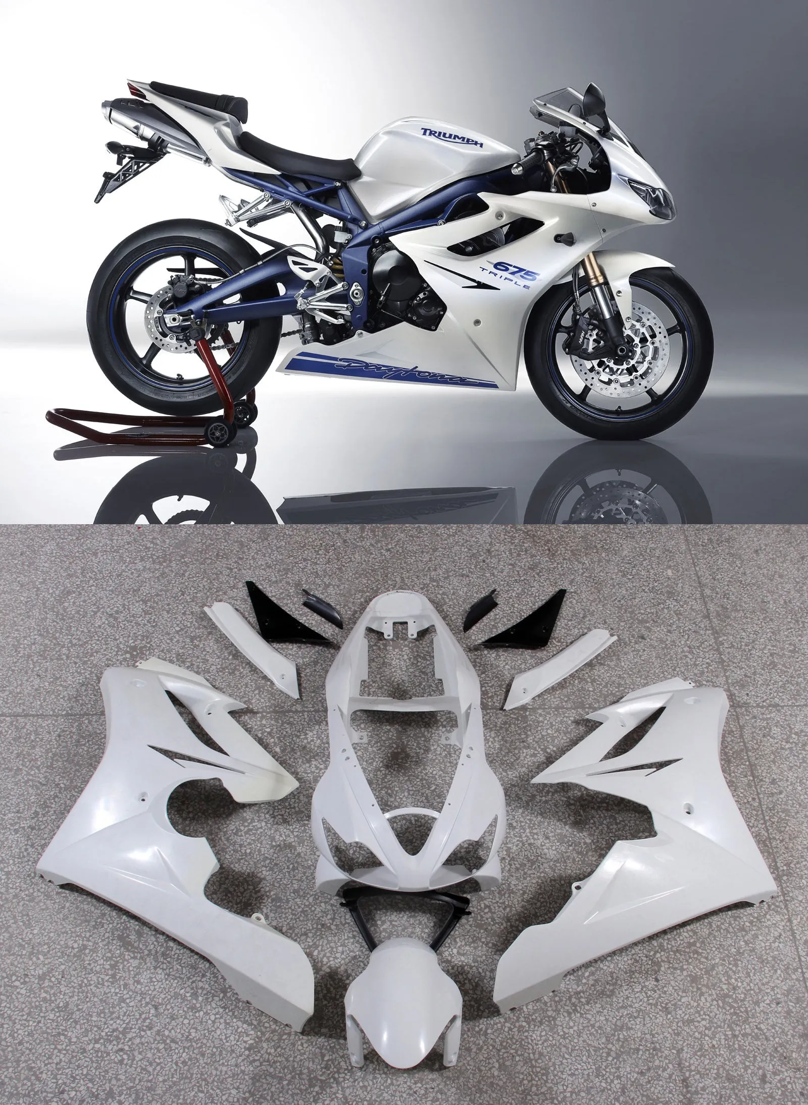 Amotopart Ajuste para Triumph Daytona 675 2006-2008 Blanco Azul Carenado ABS Moldeo por Inyección 2# Genérico