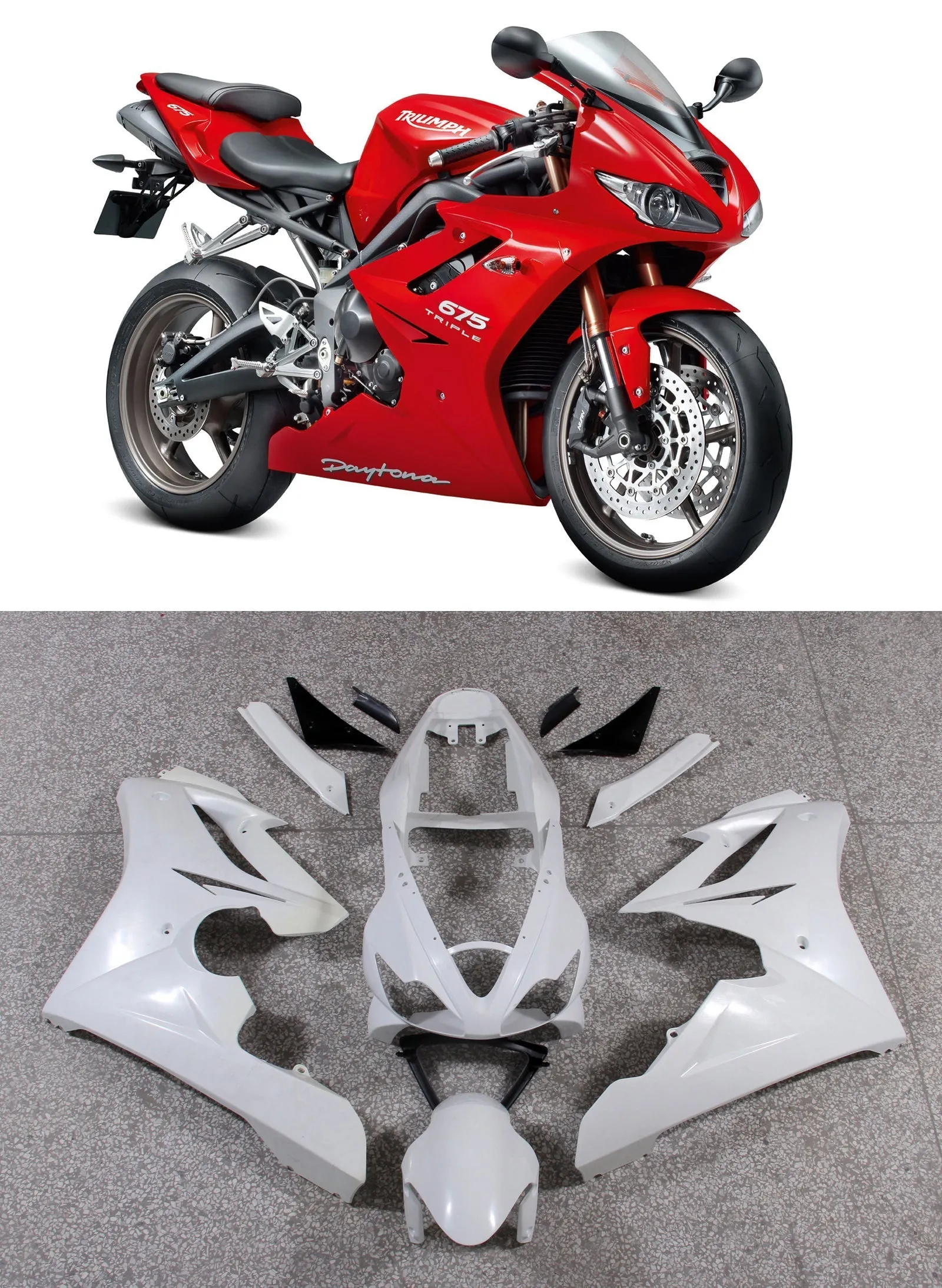 Amotopart Ajuste para Triumph Daytona 675 2006-2008 Carenado de carrocería rojo ABS moldeado por inyección 3#Genérico