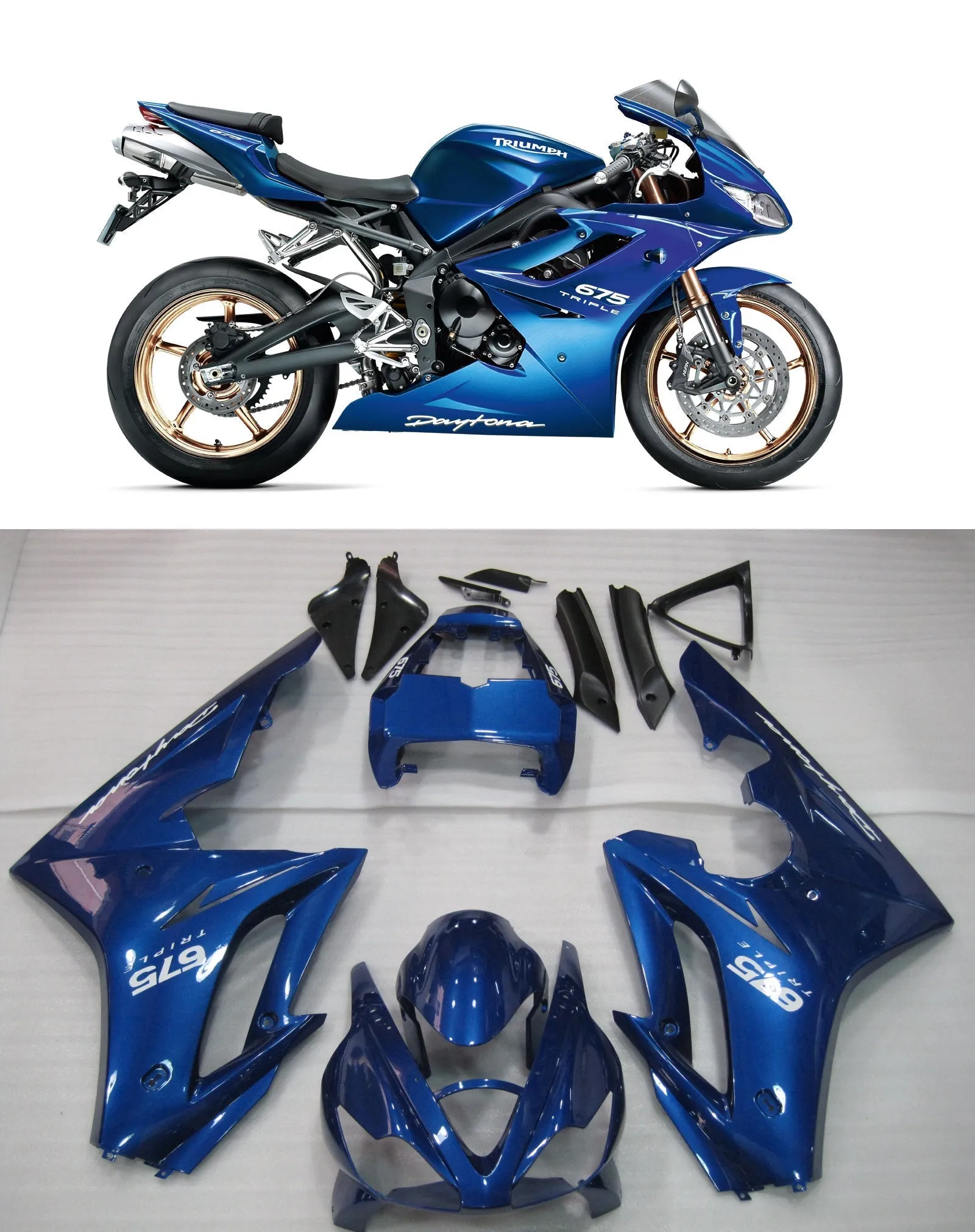 Amotopart Ajuste para Triumph Daytona 675 2006-2008 Carenado de carrocería azul ABS moldeado por inyección 4#Genérico
