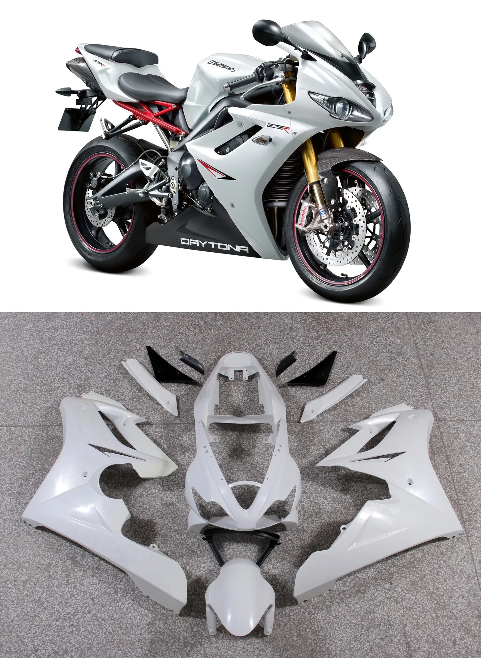 Amotopart Ajuste para Triumph Daytona 675 2006-2008 Blanco Negro Carenado ABS Moldeo por Inyección 6# Genérico