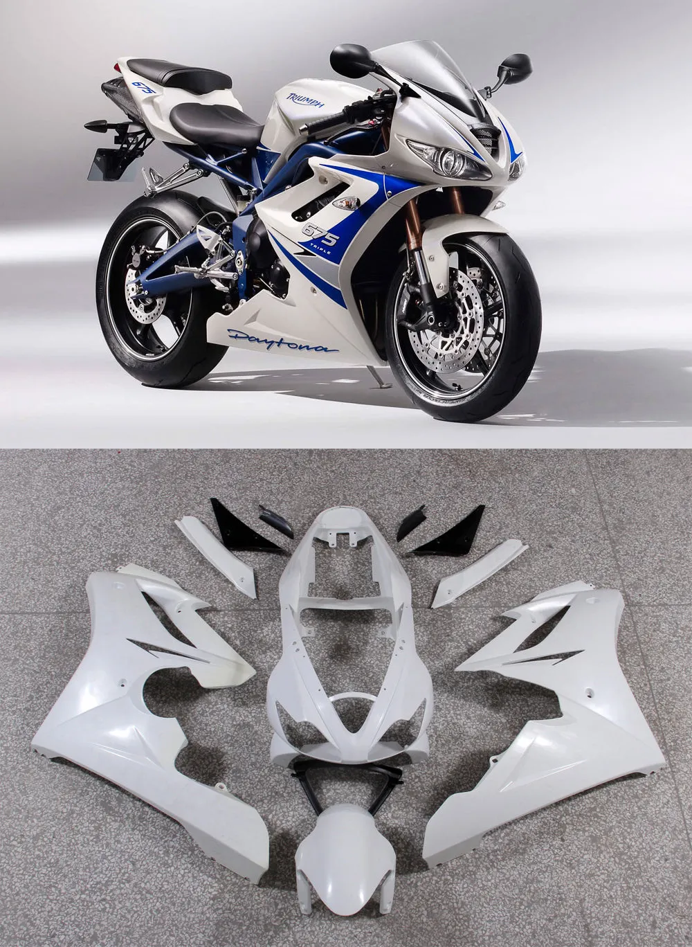Carenados Amotopart Triumph Daytona 675 Blanco Azul 675 (2006-2008) Genérico
