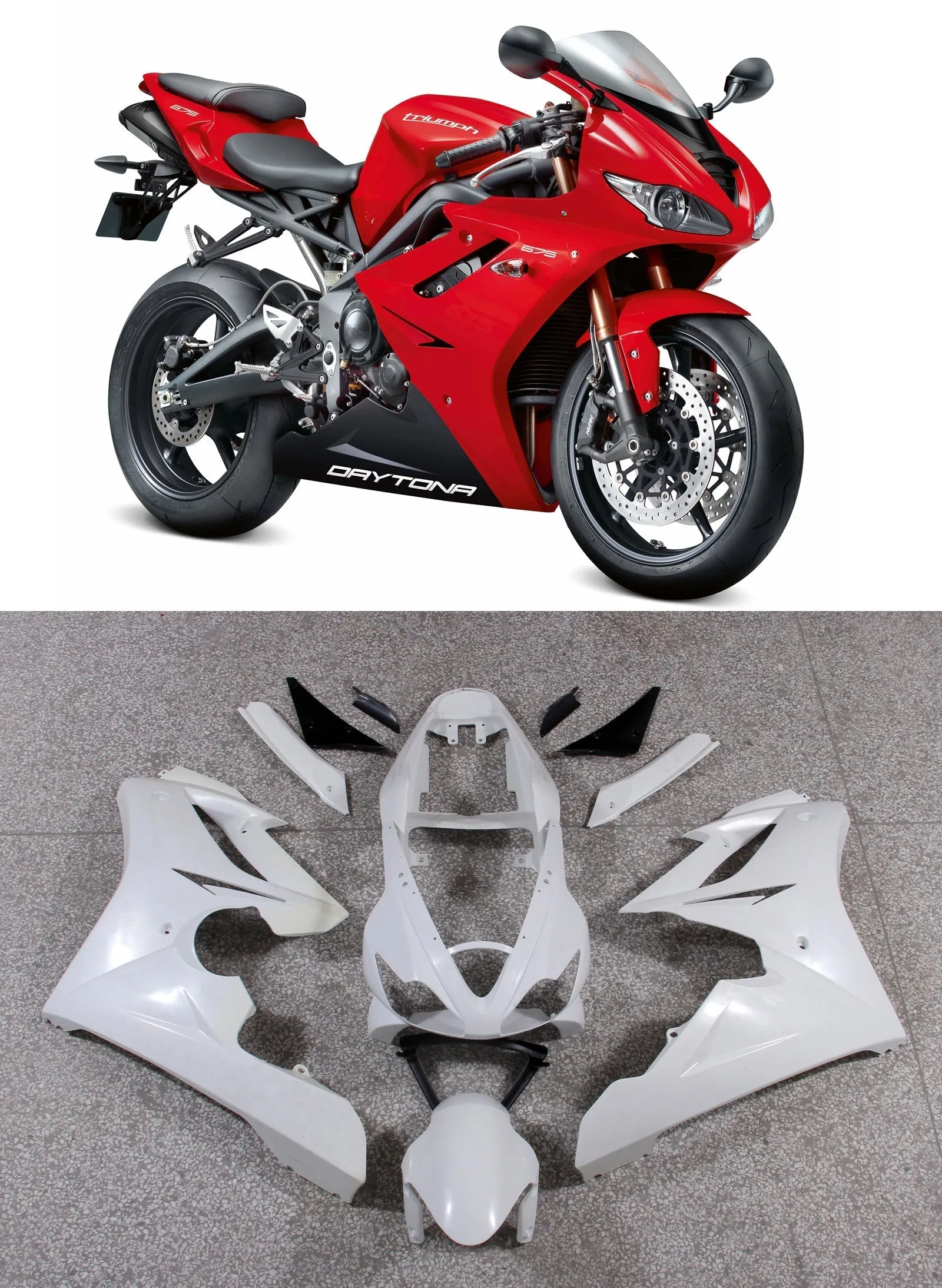 Amotopart Ajuste para Triumph Daytona 675 2006-2008 Carenado de carrocería rojo ABS moldeado por inyección 8#Genérico