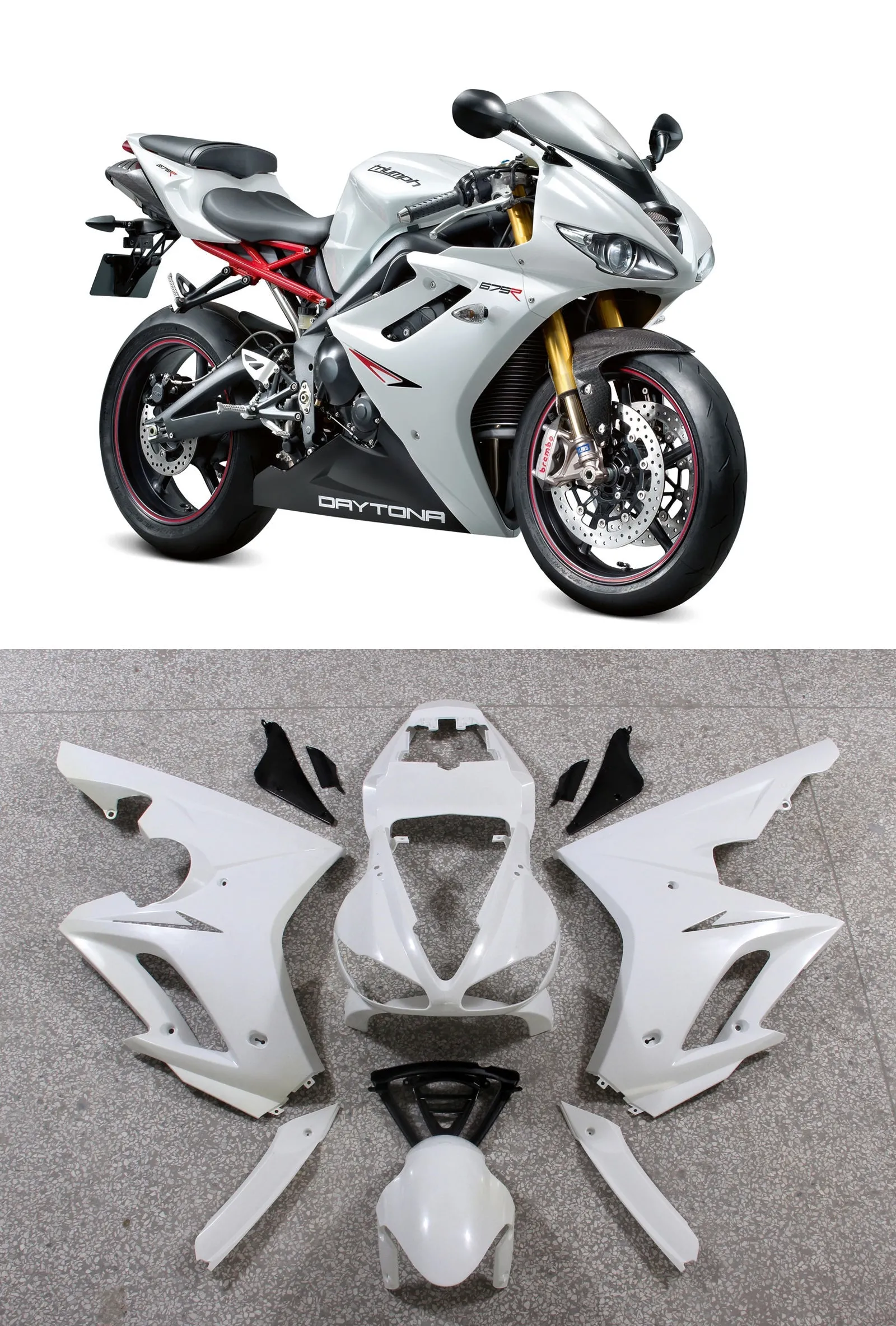 Amotopart Ajuste para Triumph Daytona 675 2009-2012 Blanco Negro Carrocería Carenado ABS Moldeo por Inyección Genérico