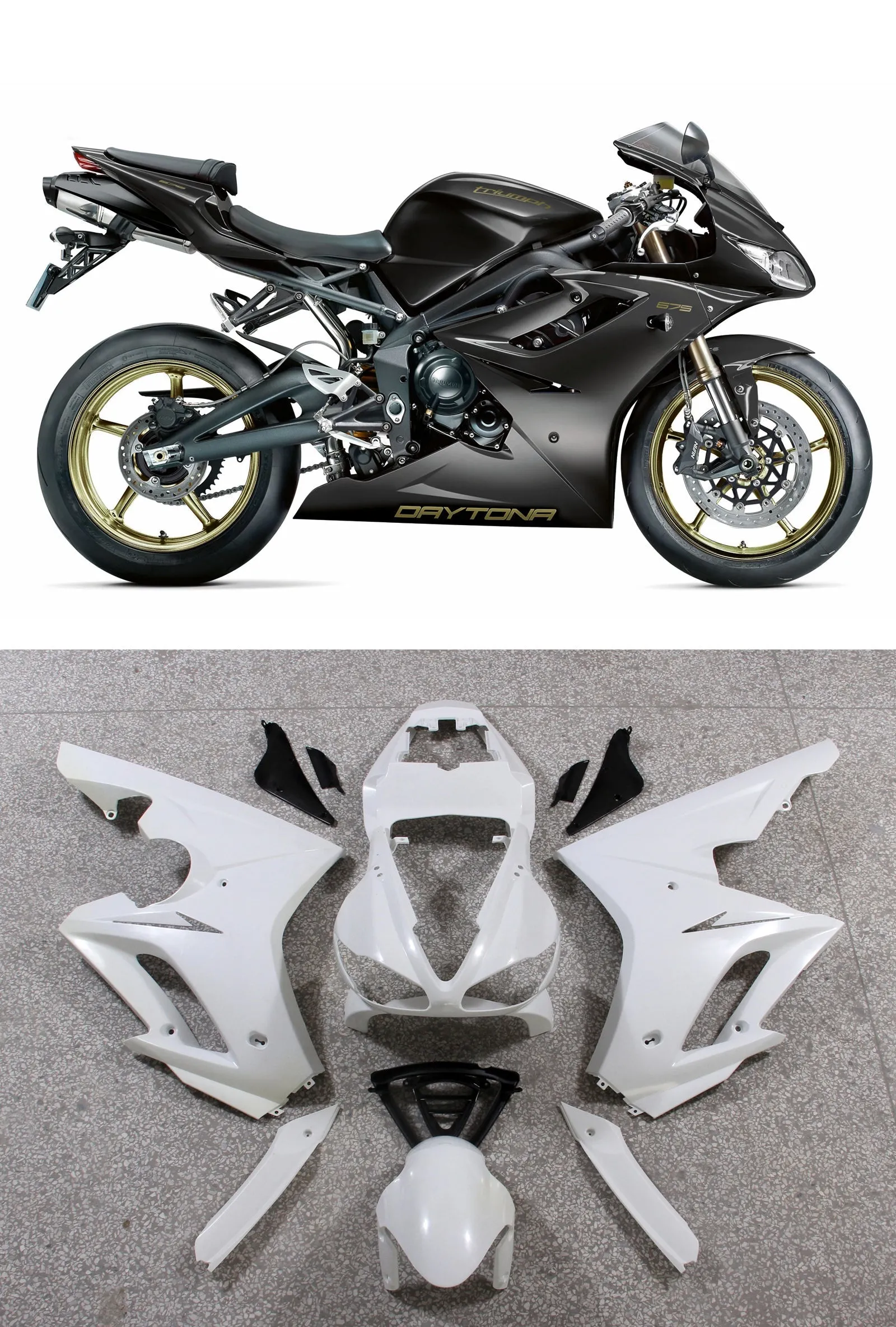 Carenados Amotopart 2009-2012 Triumph Daytona Negro 675 Genérico