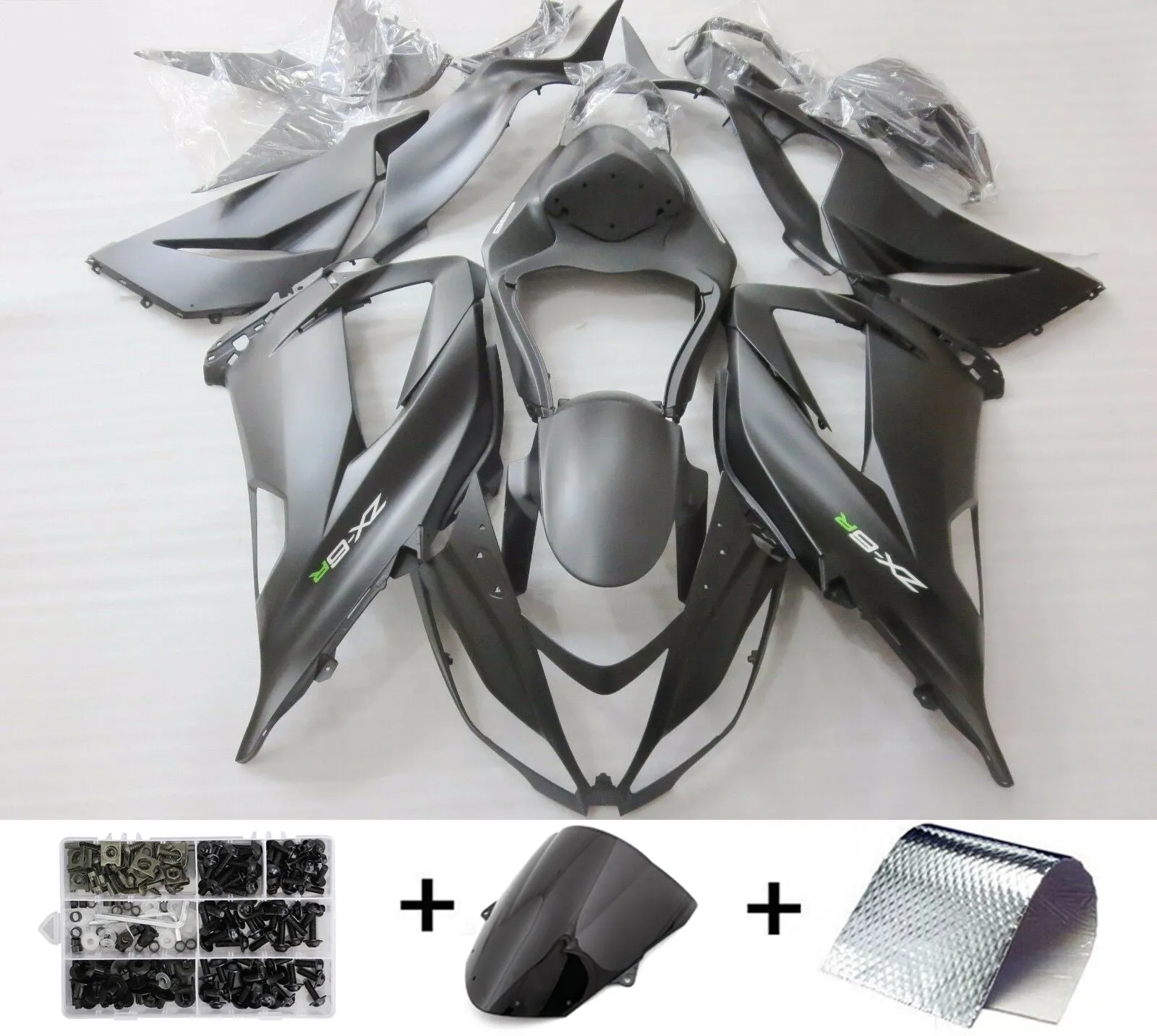 Kit de inyección de plástico carenado Amotopart negro mate con kit de tornillería para Kawasaki Zx6R 13-18 generic