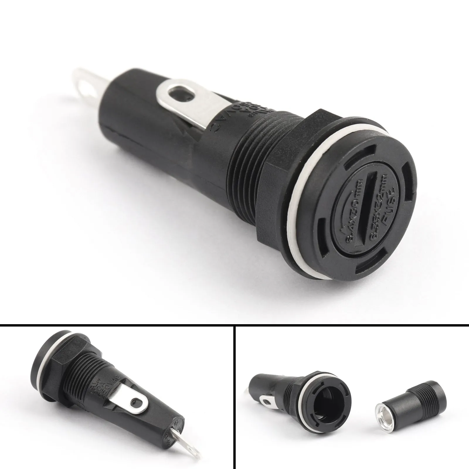 Portafusibles de chasis de montaje en Panel SCI R3-55B, 4 Uds., para fusibles de vidrio de 6x30mm, 20A, 250V