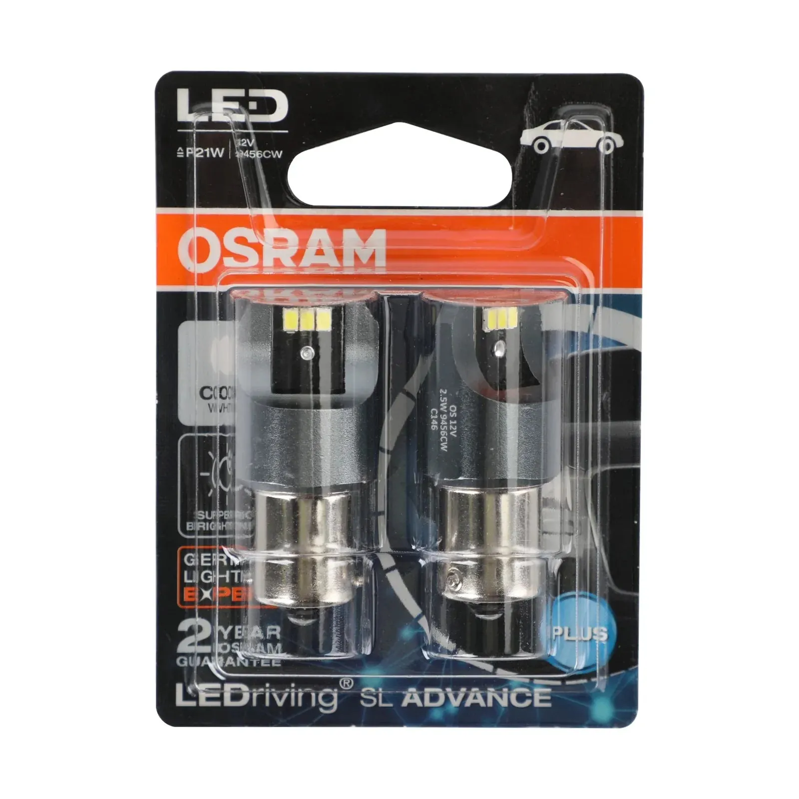 2 bombillas LED auxiliares para coche OSRAM 9456CW P21W 12V2.5W BA15s genéricas