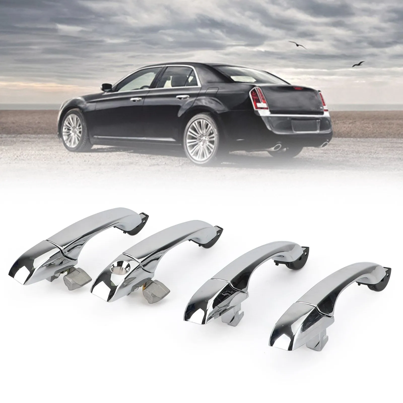 4 manijas de puerta exterior 4589009AH cromadas para Chrysler 300/300C 2005-2010 genérico