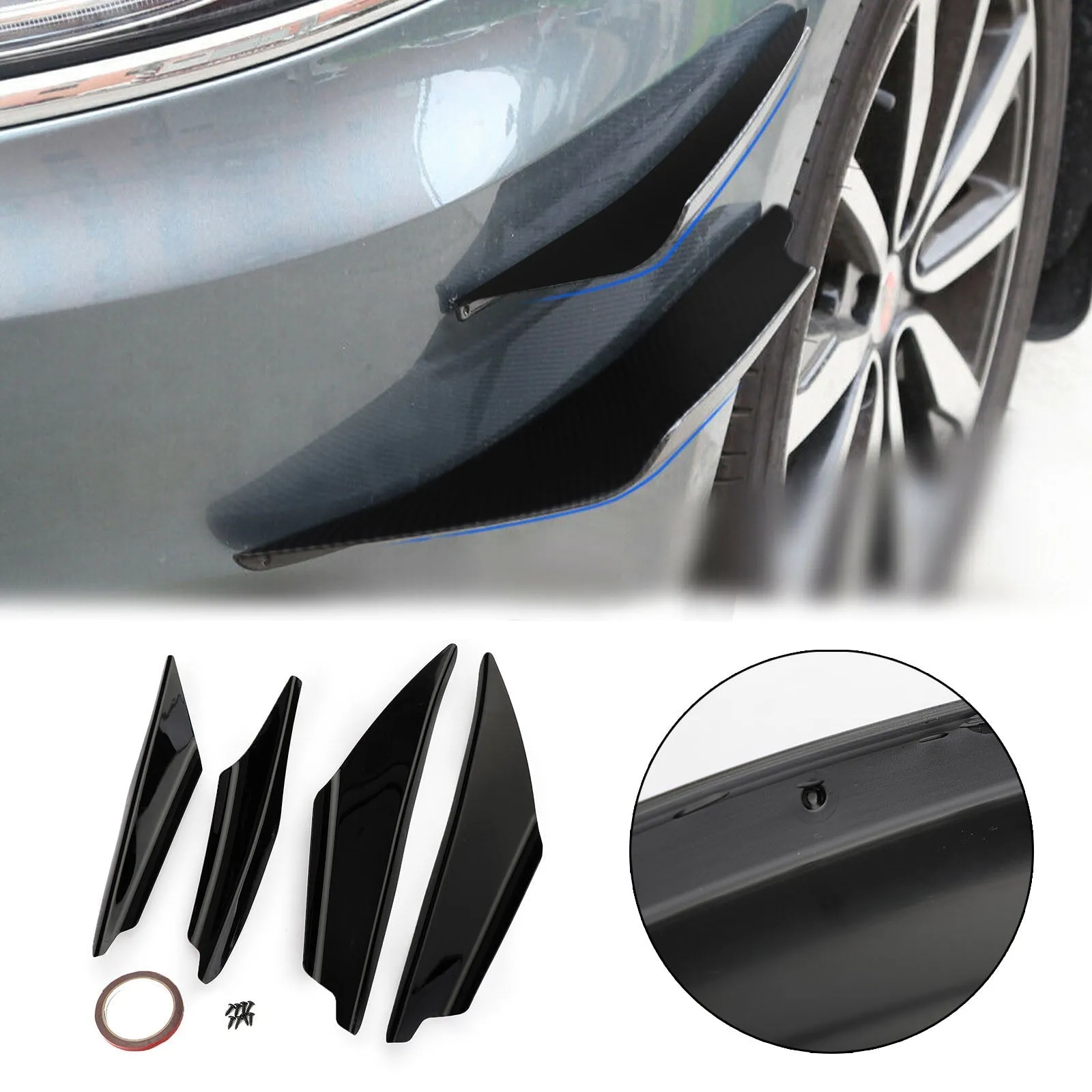 4 Uds Universal brillo Bk coche parachoques delantero aletas cuerpo divisor Spoiler Canards genérico