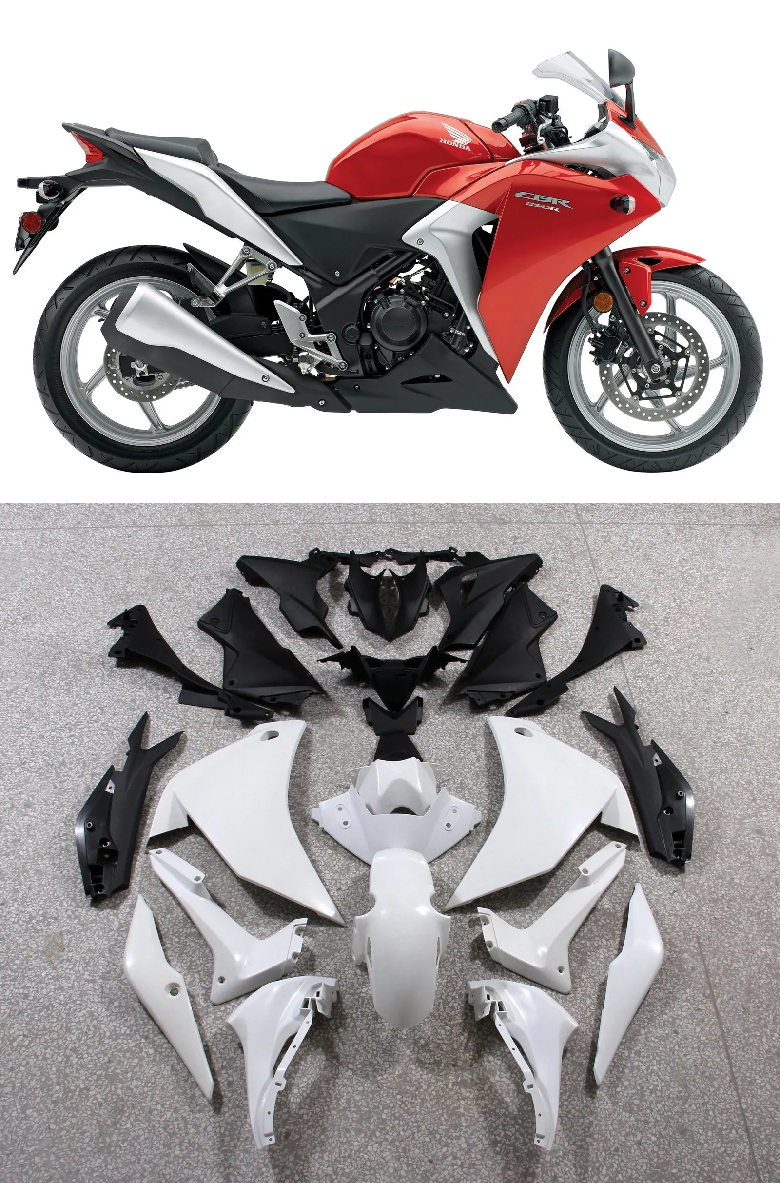 Carenados Amotopart 2011-2015 Honda CBR250R Rojo Plata CBR Genérico