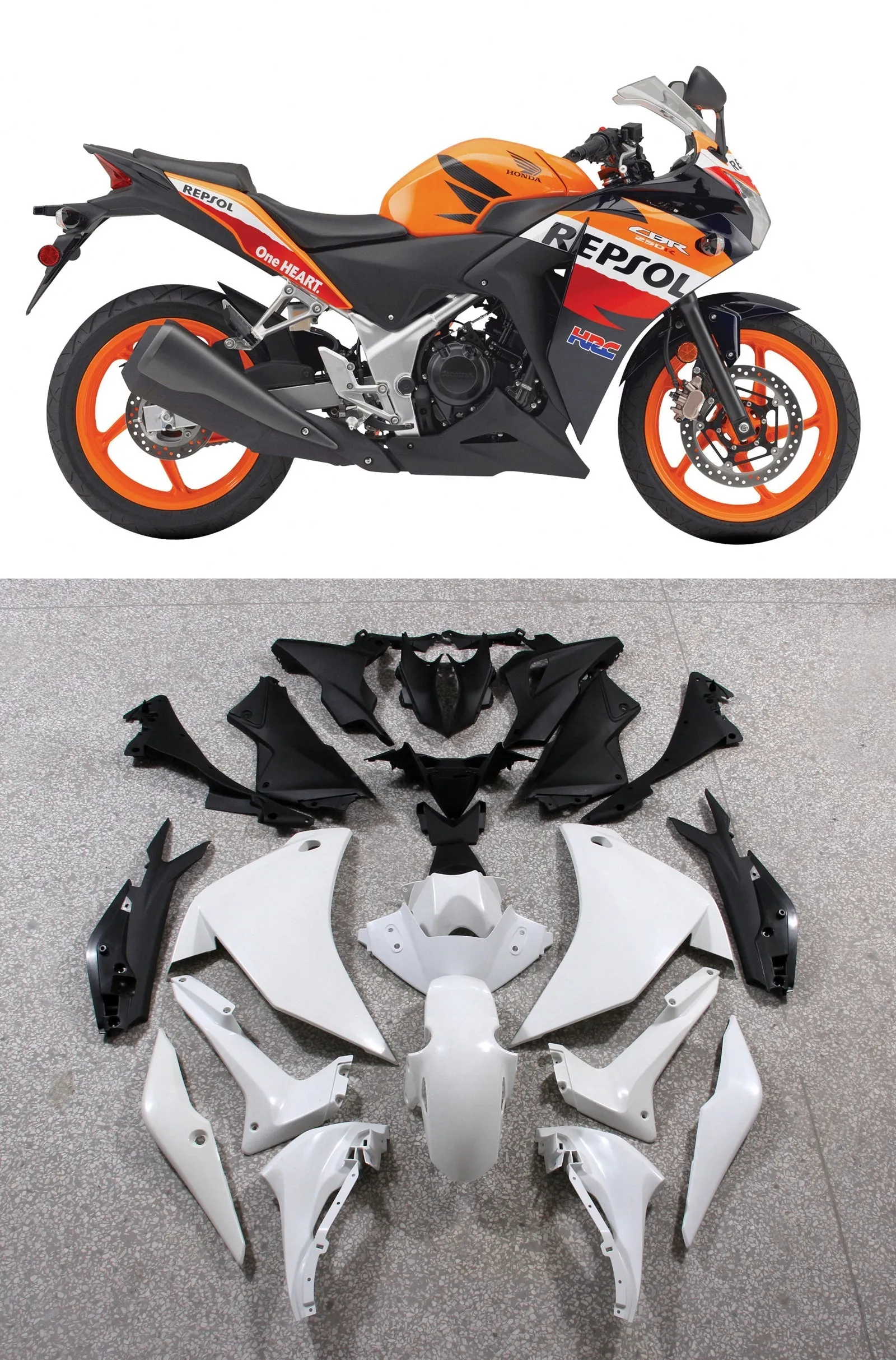 Carenados Amotopart 2011-2015 Honda CBR250R Repsol Naranja Genérico