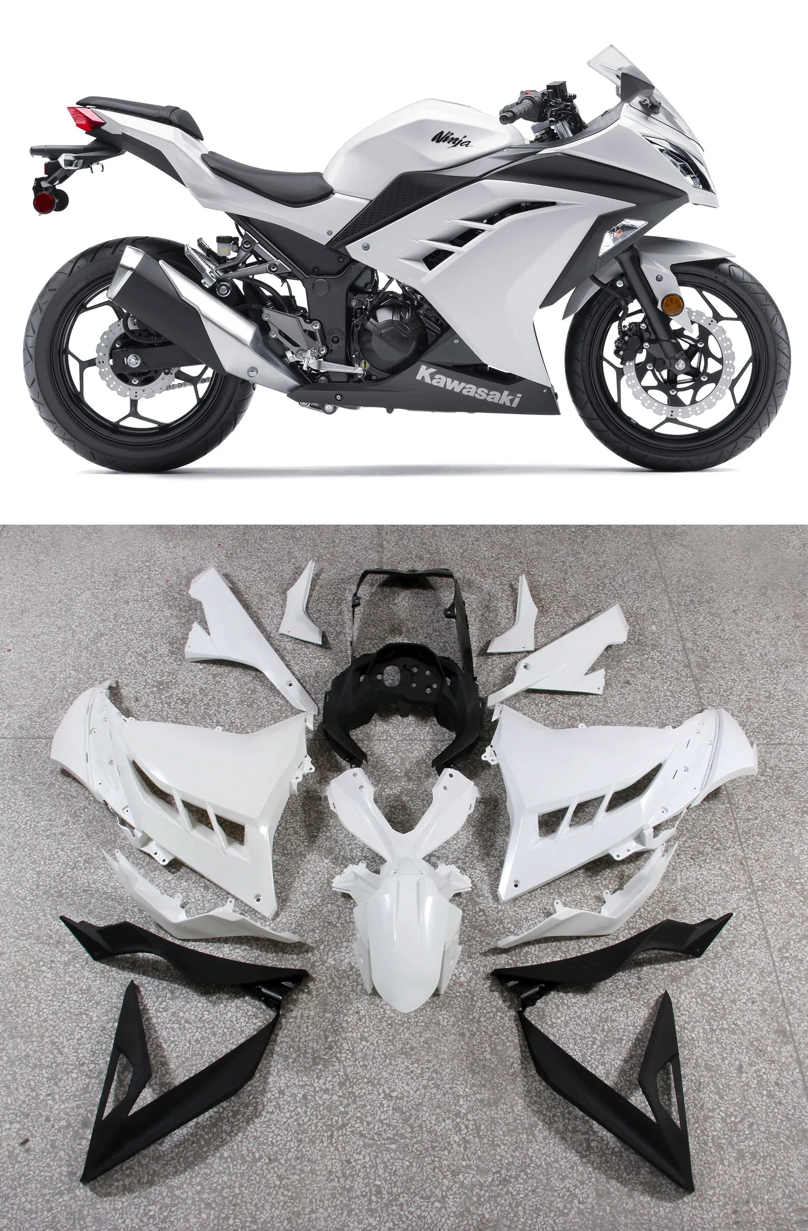 Carenados Amotopart 2013-2017 Plásticos Kawasaki Ninja 300R EX300R Blanco Ninja Genérico