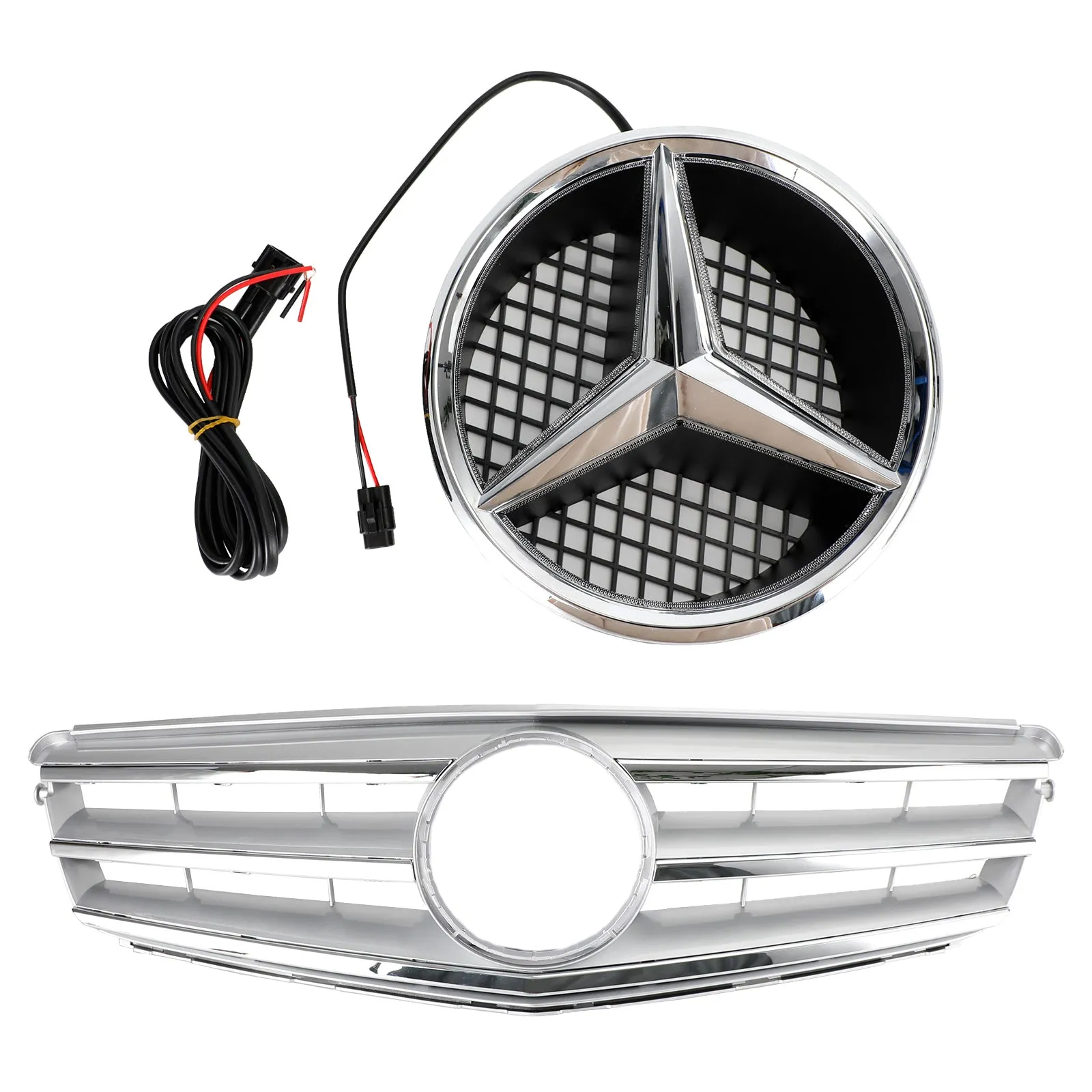 Rejilla del parachoques delantero para Benz Clase C W204 con emblema LED C300/C350 2008-2014 cromado generico