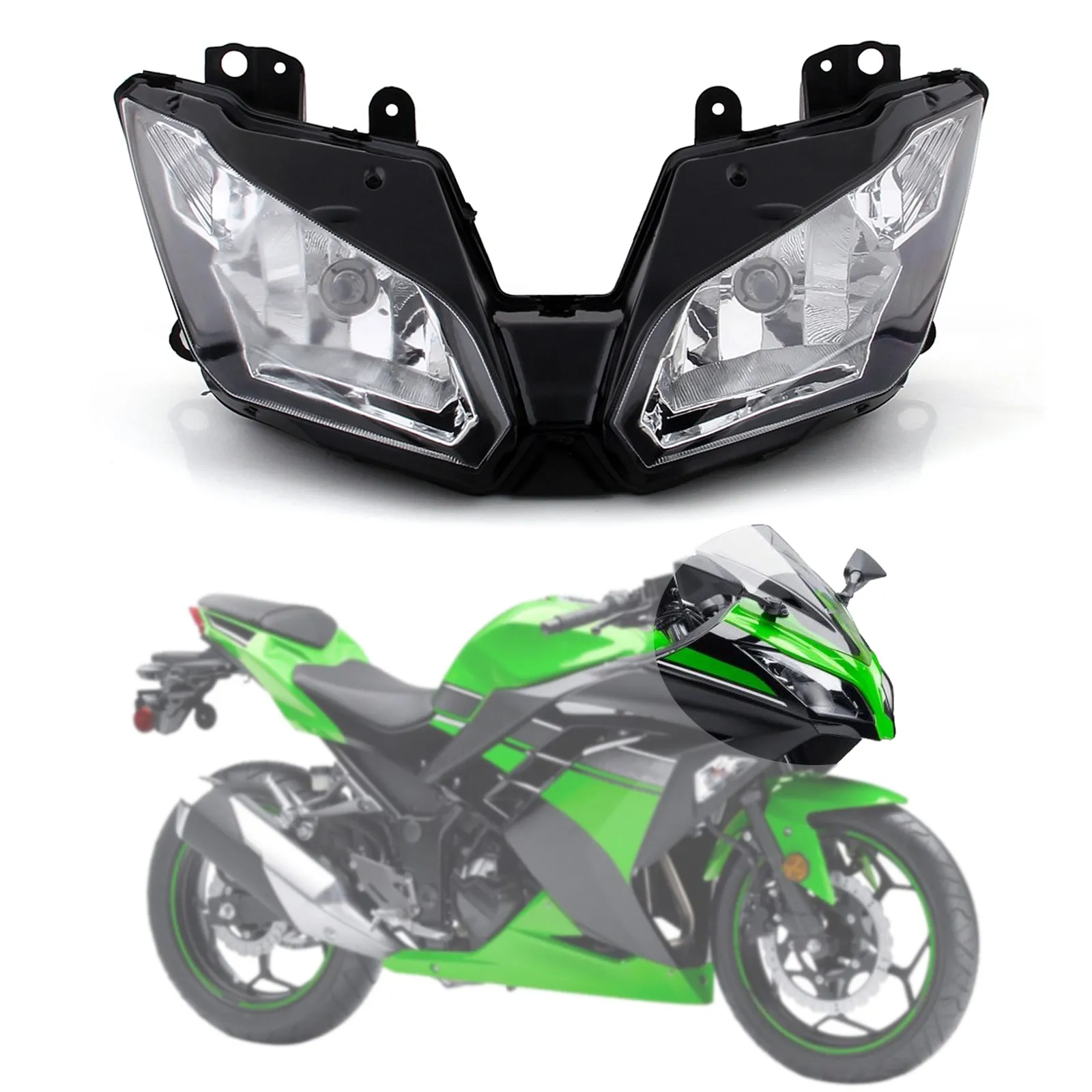 Conjunto de faros delanteros para Kawasaki Ninja 300 300R 2013-2014 genérico transparente