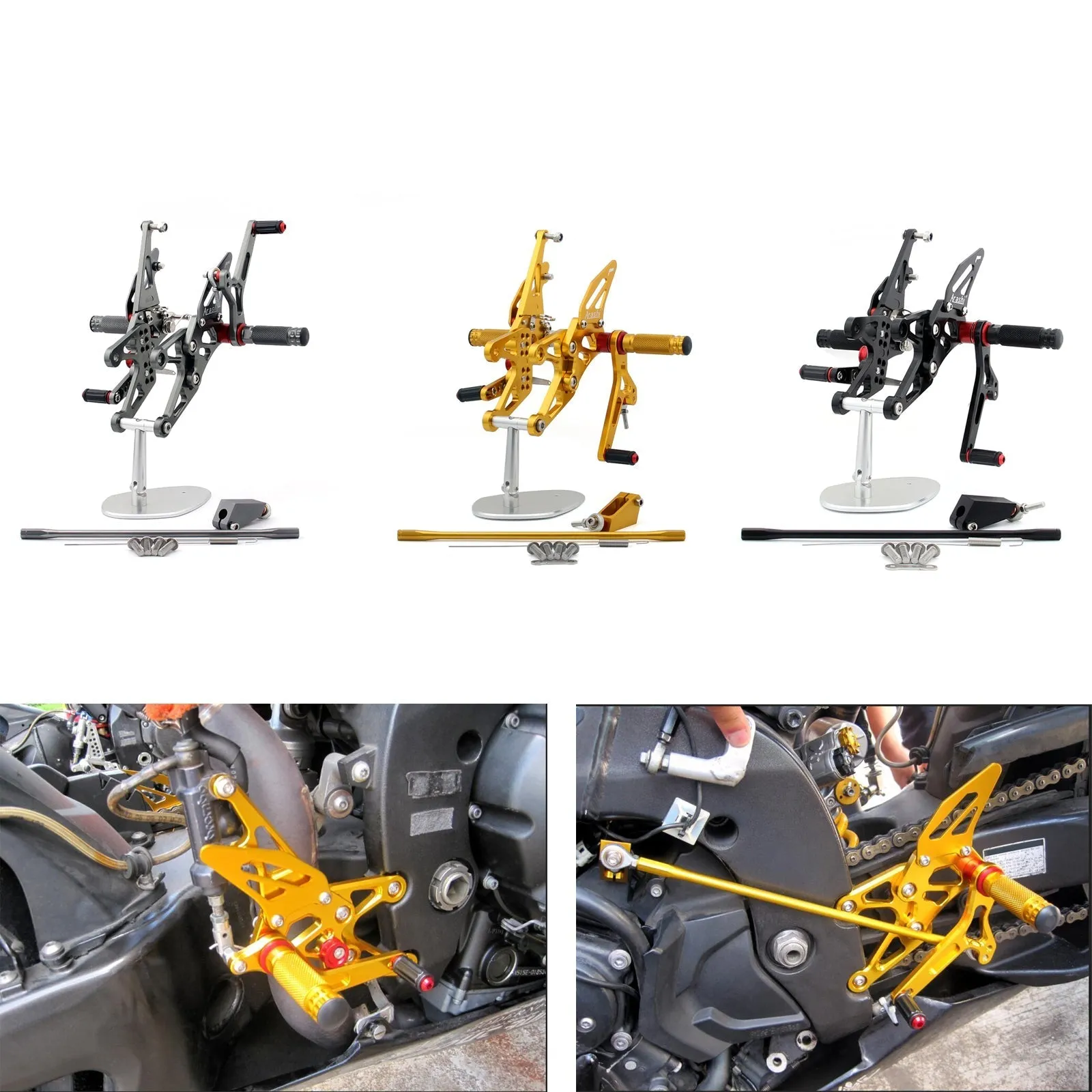 Estriberas traseras ajustables para Yamaha YZF 1000 R1 2007-2008 Genérico