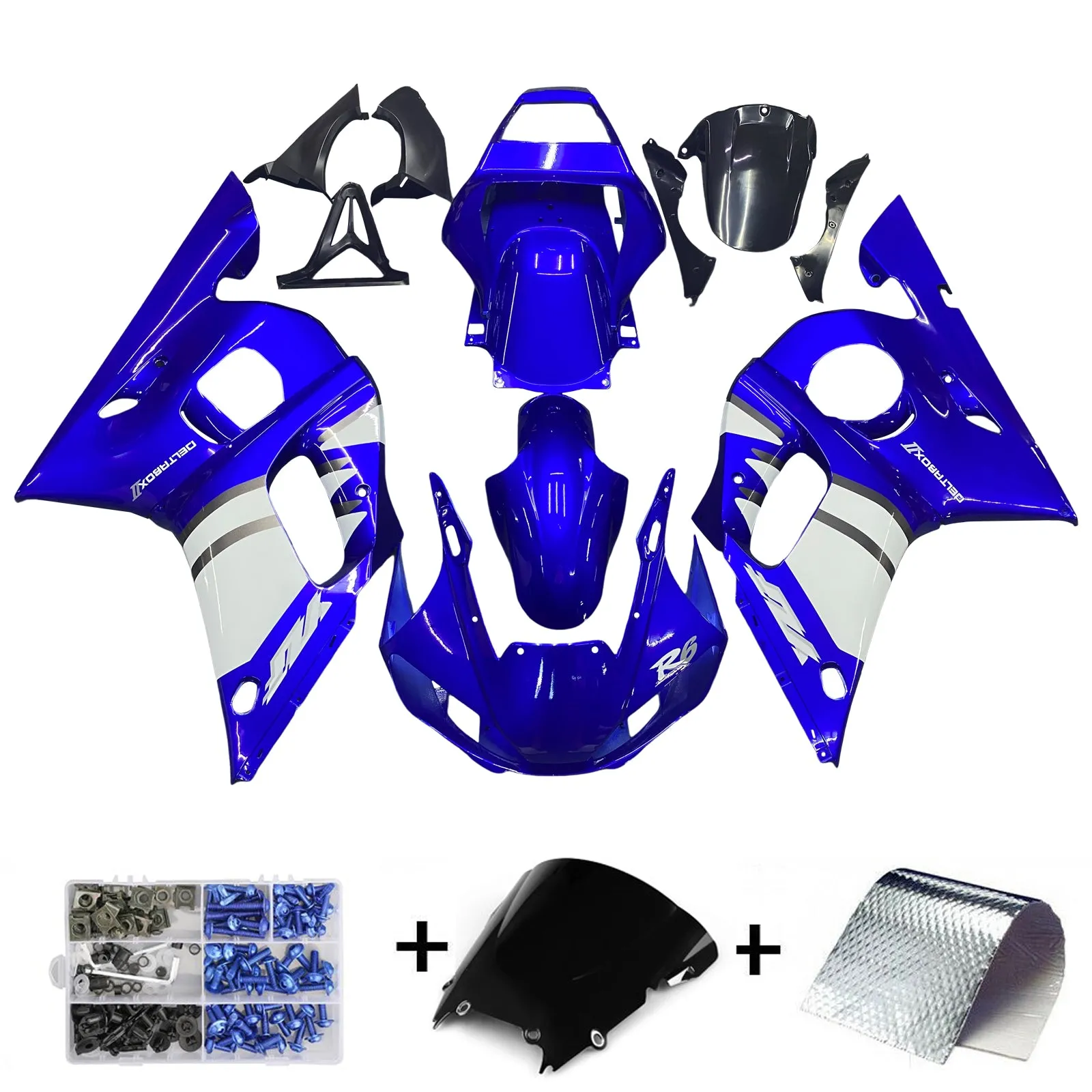 Amotopart ABS plástico inyección ABS carenado ajuste para Yamaha YZF R6 1998-2002 azul blanco genérico