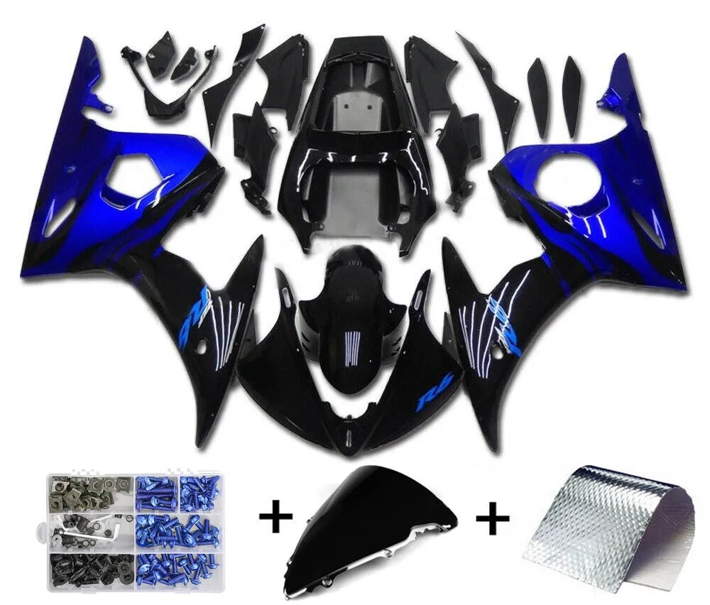 Kit de plastico de inyeccion de carenado Amotopart para YAMAHA 2003 2004 YZF R6 azul negro generico