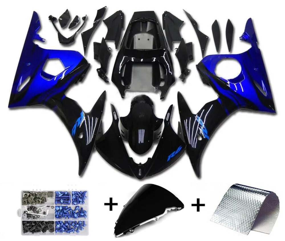 Kit de inyección de plástico de carenado Amotopart con tornillo para YAMAHA 2005 YZF R6 azul negro generico