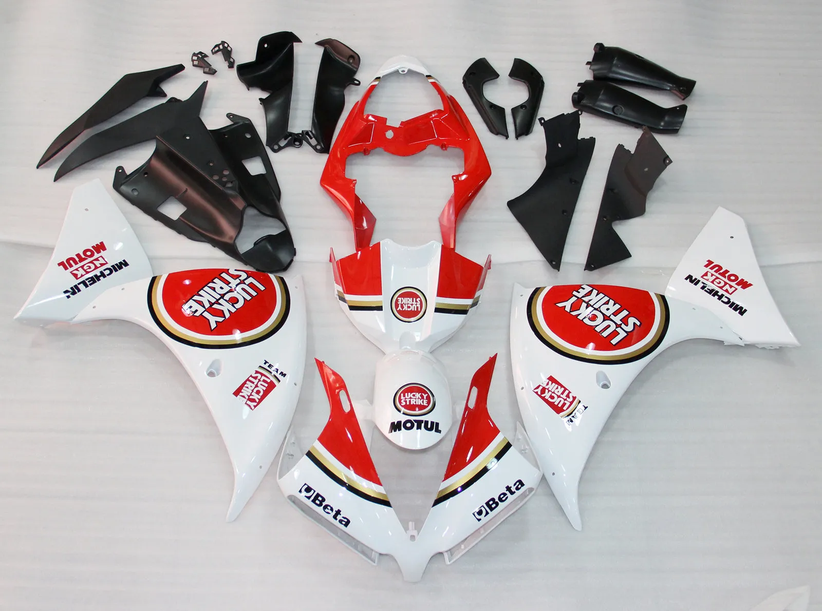 Carenados de plástico Amotopart 2012-2014 Yamaha YZF R1 Rojo Blanco Lucky Strike Genérico