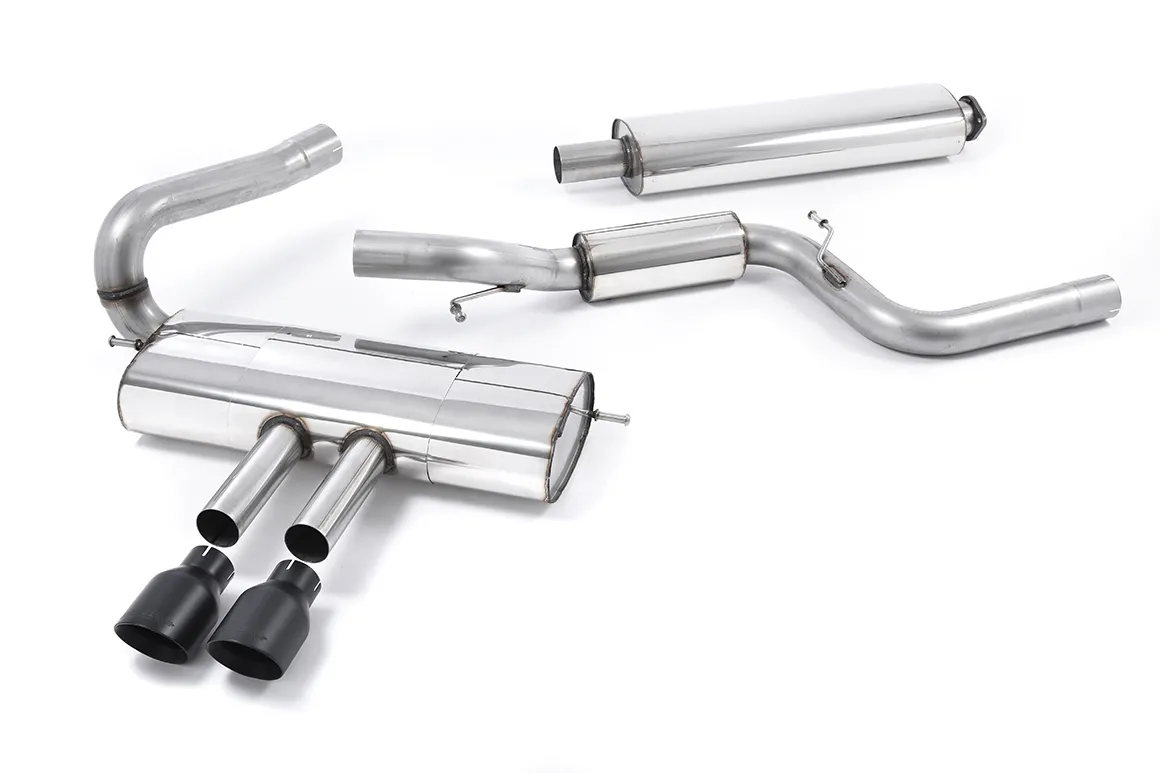 Milltek Cat-back Resonated (quieter). Cerakote Black Tips. EC Approved SSXFD116 – Ford Focus Mk3 ST 2.0-litre EcoBoost Estate / Sedan / Limosine