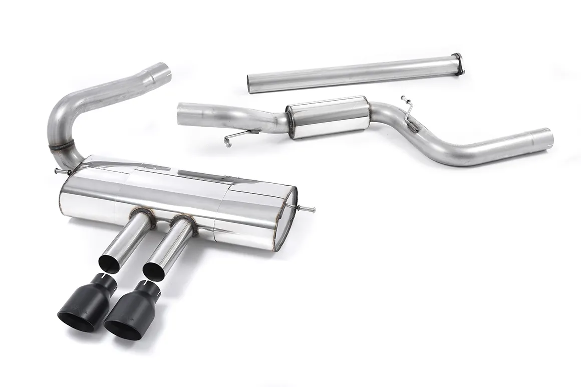 Milltek Cat-back Semi-resonated (non-resonated front with resonated centre silencer). Black Velvet Tips SSXFD123 – Ford Focus Mk3 ST 2.0-litre EcoBoost Estate / Sedan / Limosine