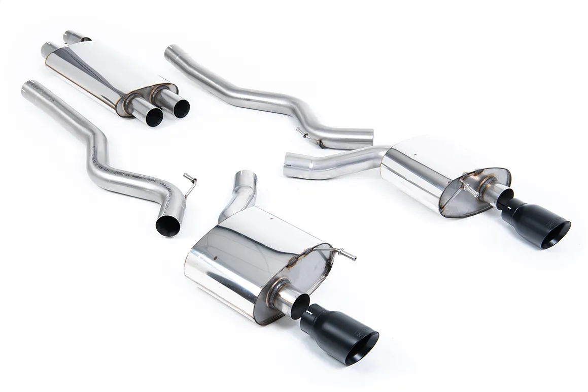 Milltek Cat-back Dual Outlet Resonated with GT-100 Cerakote Black Trim. EC Approved SSXFD174 – Ford Mustang 2.3 EcoBoost (S550 Fastback)