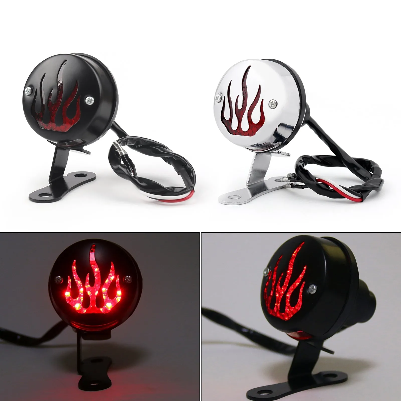 Luz trasera de llama roja para Harley Cafe Racer Bobber, 2 colores genéricos