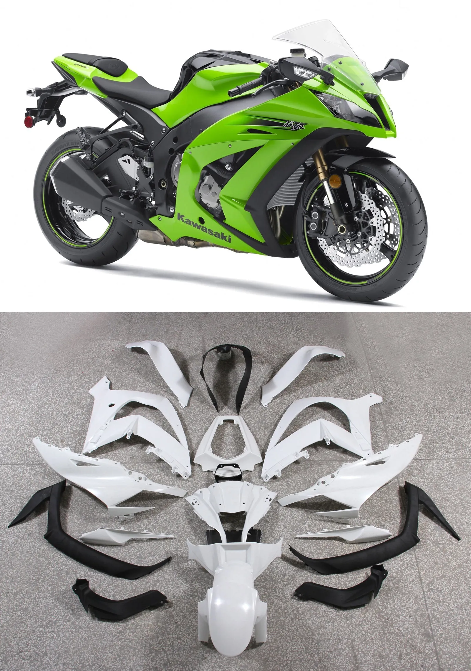 Carenados Amotopart 2011-2015 Plásticos Kawasaki ZX10R Ninja Verde Genérico