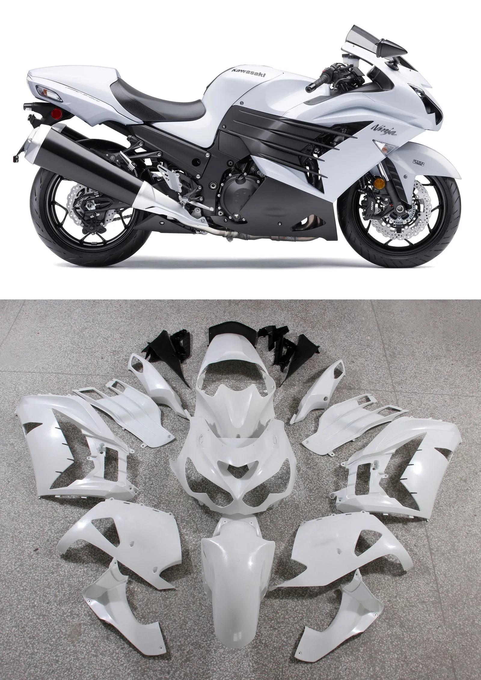 Carenados de plástico Amotopart 2012-2021 Kawasaki ZX14R Ninja Blanco Genérico