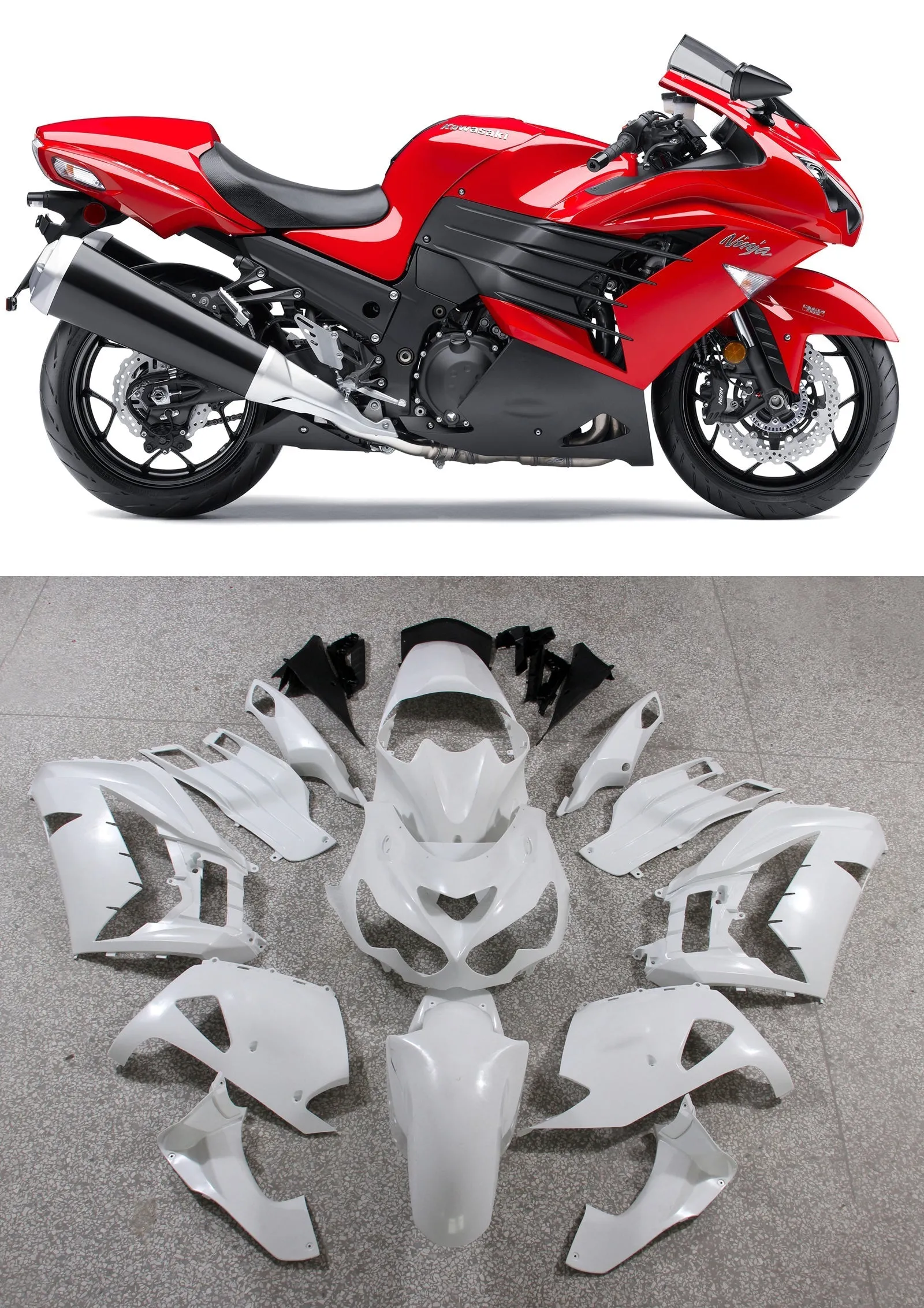 Carenados de plástico Amotopart 2012-2021 Kawasaki ZX14R Ninja Rojo Genérico