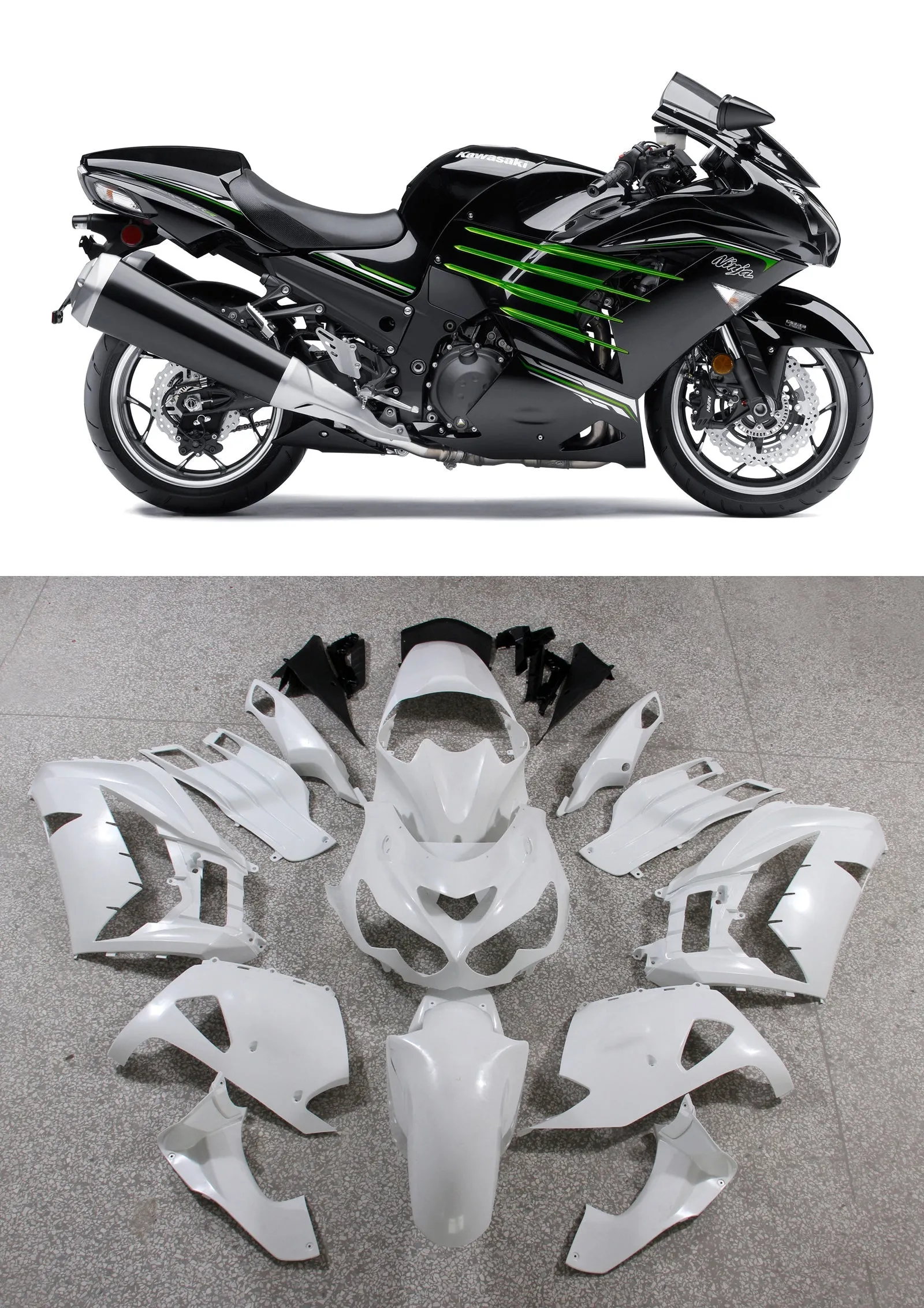 Carenados de plástico Amotopart 2012-2021 Kawasaki ZX14R Ninja Negro Verde Genérico
