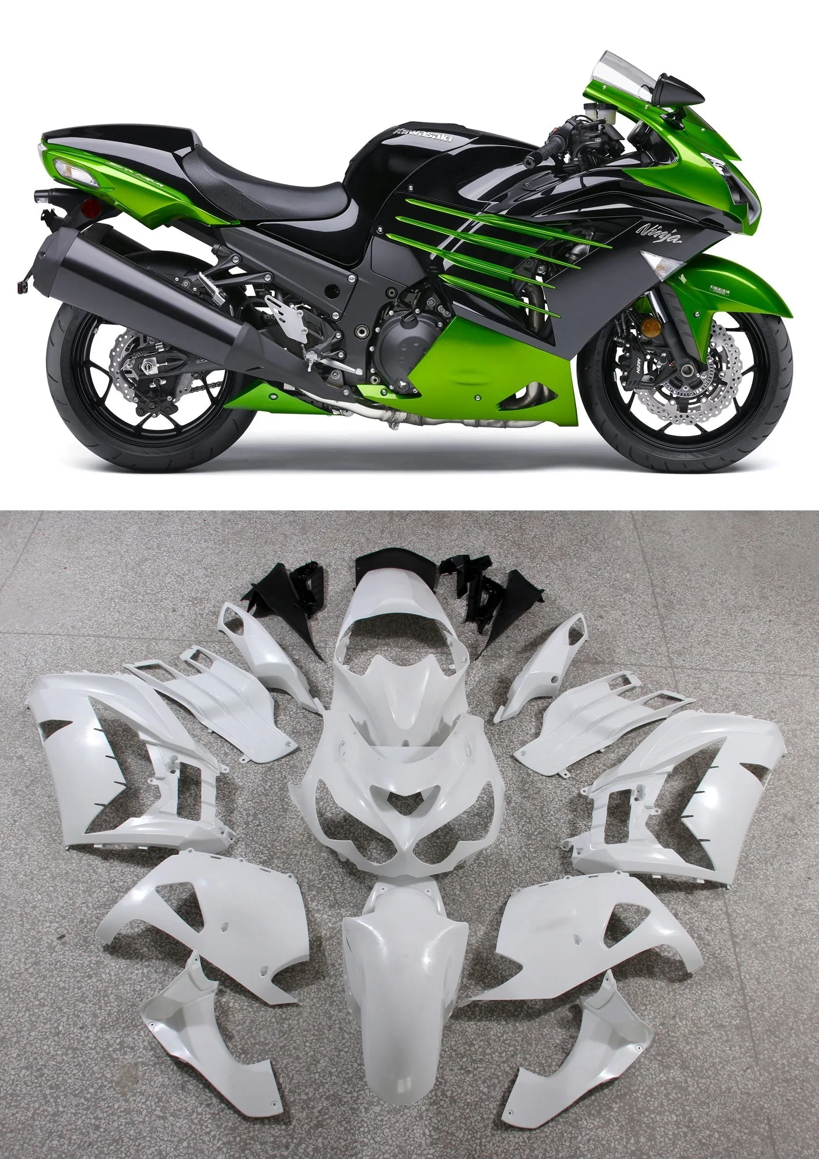 Carenados de plástico Amotopart 2012-2021 Kawasaki ZX14R Ninja Verde Negro Genérico