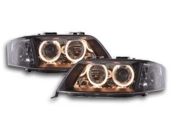 Faros Delanteros Angel Eyes Set Audi A6 Modelo 4b 99-00 Negro Fk Automotive