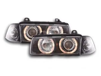 Faros Delanteros Angel Eyes Set Bmw Serie 3 Coupe Modelo E36 92-98 Negro Fk Automotive