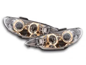 Faros Delanteros Angel Eyes Set Peugeot 206 98-03 Cromado Fk Automotive