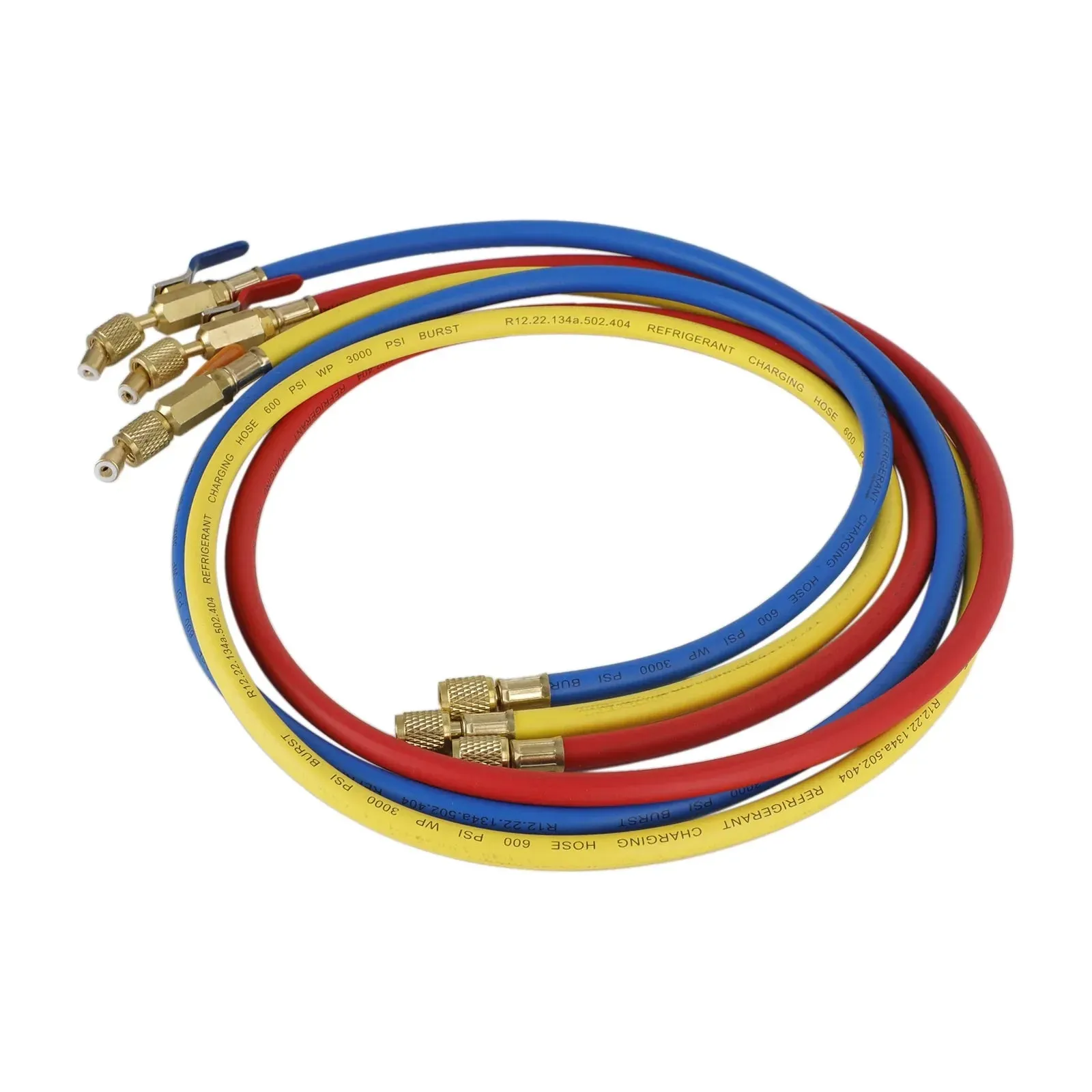 3 mangueras de carga HVAC SAE 600 PSI de 1/4" con válvula de cierre de refrigerante AC R134A