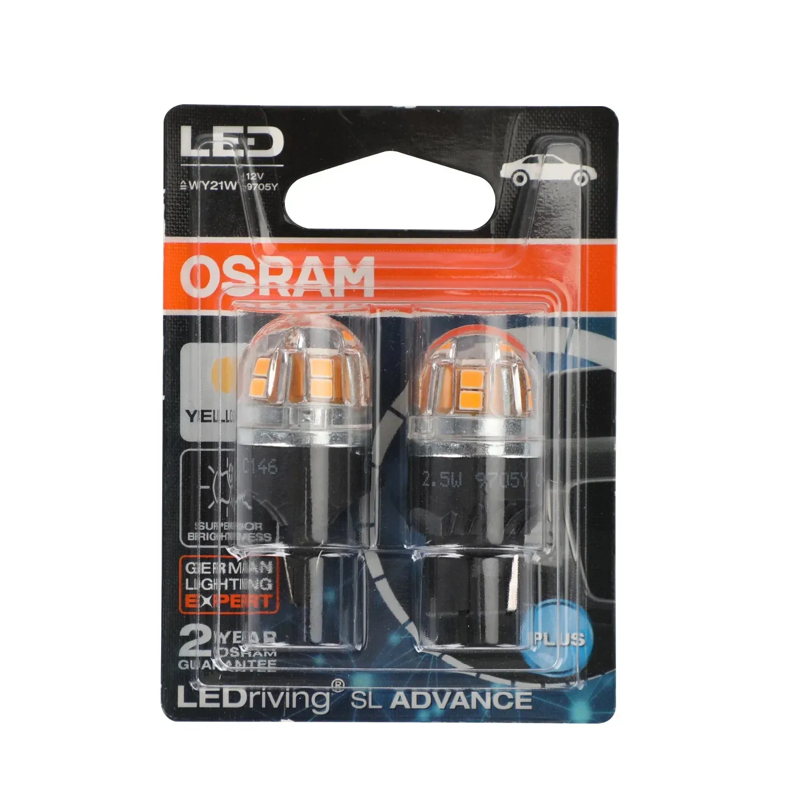 2 bombillas auxiliares genéricas para coche OSRAM 9705Y LED WY21W 12V2.5W WX3x16d