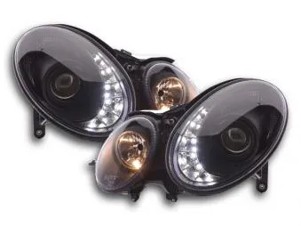 Faros Delanteros Luz Diurna Set Mercedes-Benz Clase E Modelo W211 02-06, Negro Fk Automotive