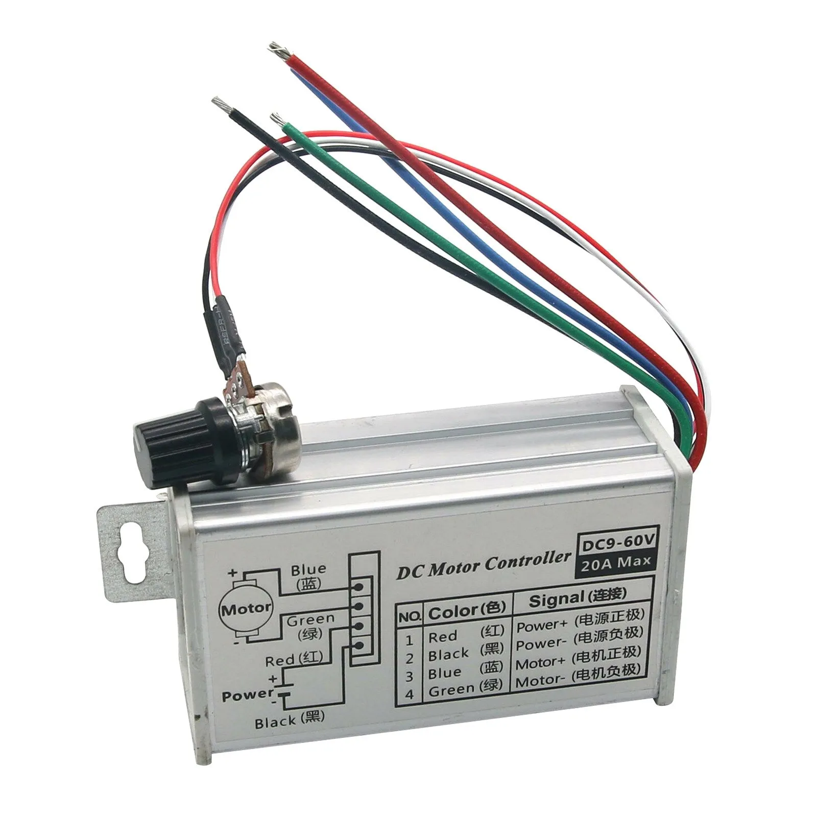 12V 24V Max 20A PWM DC Motor Controlador de control de velocidad continuamente variable Interruptor