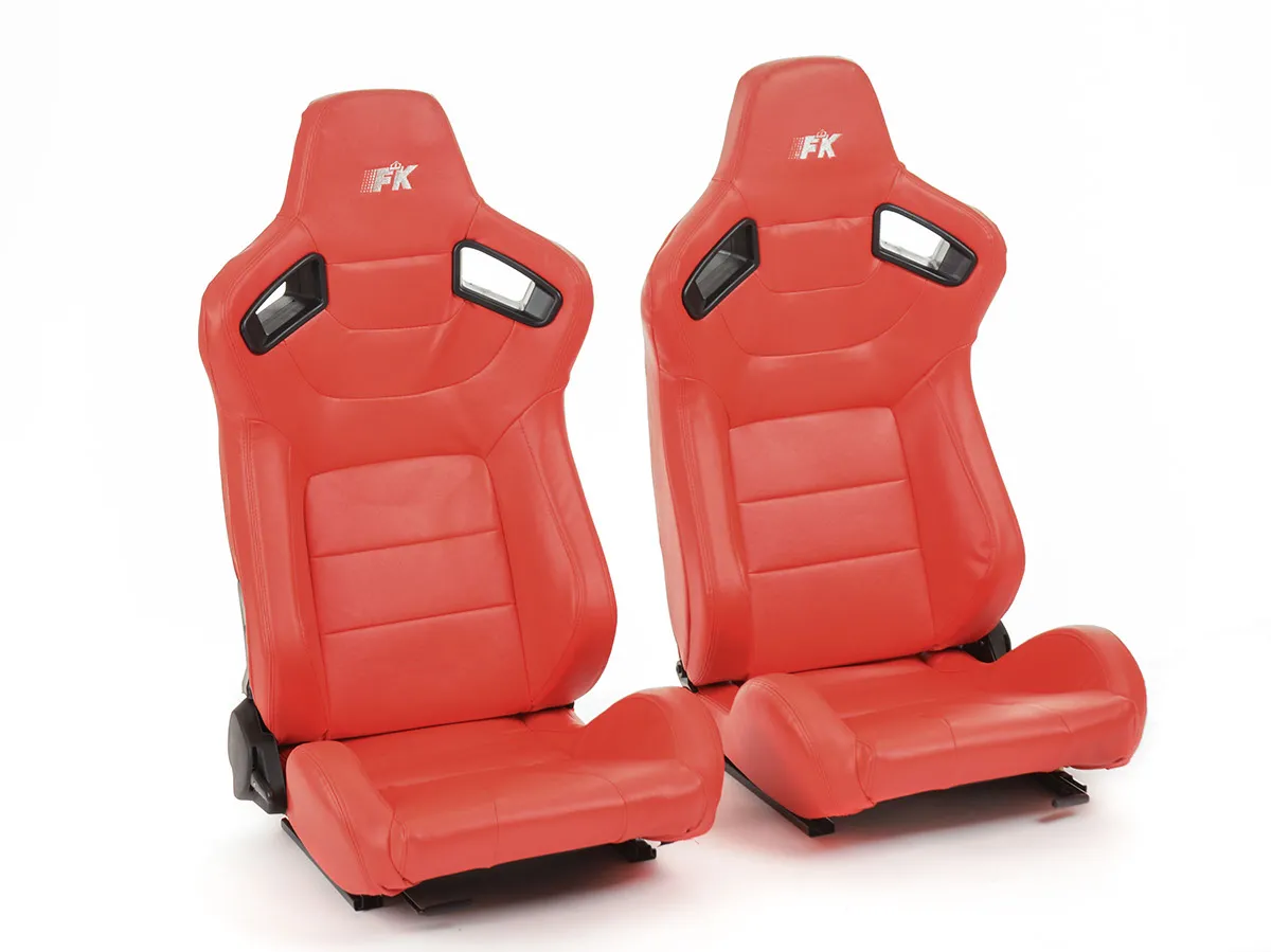 Asientos Deportivos Bremen Cuero Artificial Rojo Puntadas Rojas Fk Automotive