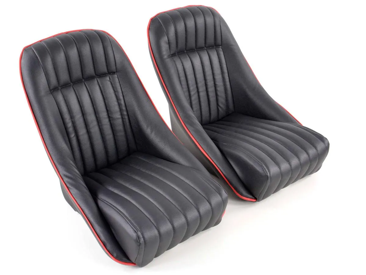 Juego Asientos Deportivos Montgomery Cuero Artificial Costura Negra Rojo / Fk Automotive