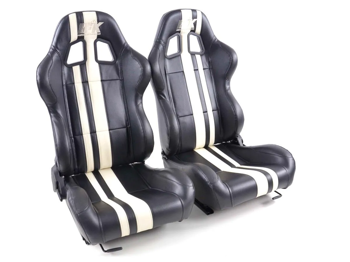 Juego Asientos Deportivos Portland Cuero Artificial Negro/Blanco Fk Automotive