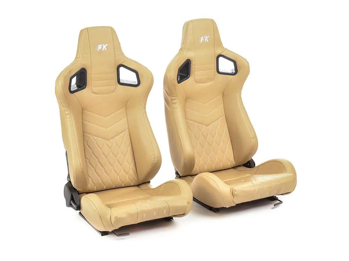 Asientos Deportivos Stuttgart Cuero Artificial Beige/Plateado Fk Automotive